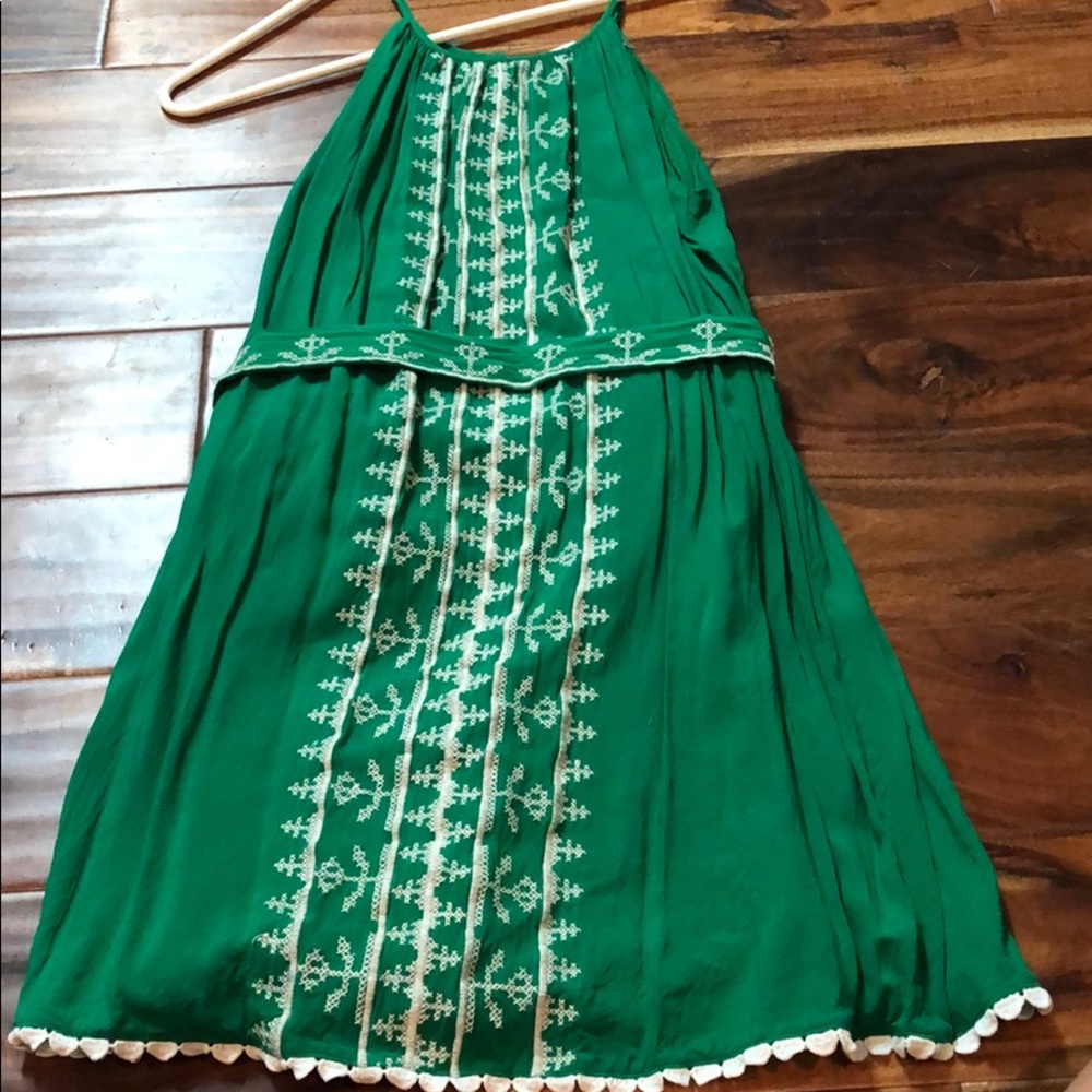 Green shift dress with belt